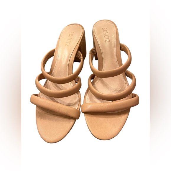 NWOB Schutz Women’s Olly Mid Block Nappa Leather Sandals in Honey Beige size 10 - Picture 4 of 8